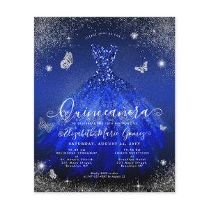 Cheap Royal Blue Silver Gown Quinceanera Invite Flyer