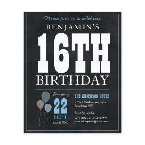 Cheap Rustic Chalkboard Blue Balloon 16th Birthday Flyer