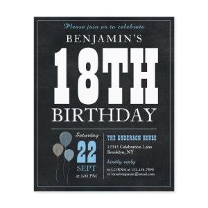 Cheap Rustic Chalkboard Blue Balloon 18th Birthday Flyer
