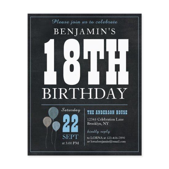 Cheap Rustic Chalkboard Blue Balloon 18th Birthday Flyer