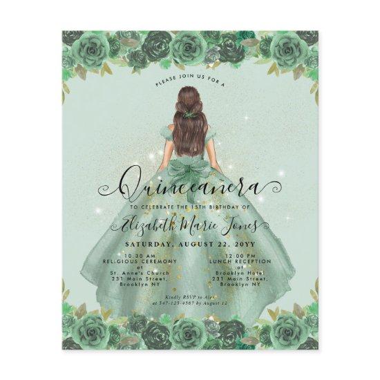 Cheap Sage Green Gold Floral Princess Quinceanera Flyer