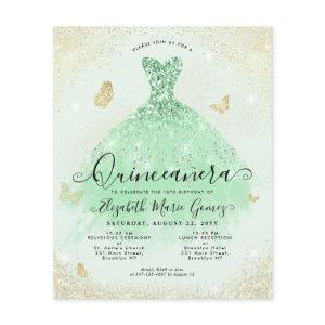Cheap Sage Green Gold Glitter Gown Quinceanera Flyer