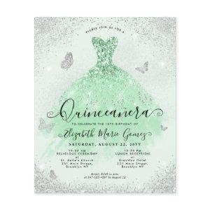 Cheap Sage Green Silver Glitter Gown Quinceanera Flyer