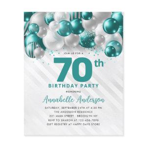 Cheap Teal Silver Balloon Glitter 70th Birthday Flyer