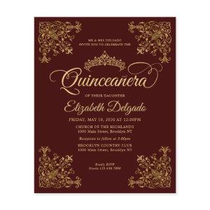 Cheap Vintage Burgundy Gold Frame Quinceanera Flyer