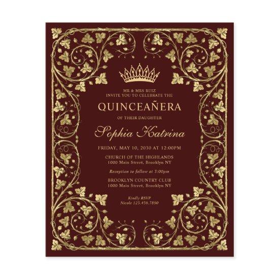 Cheap Vintage Burgundy Red Gold Tiara Quinceanera Flyer