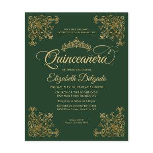 Cheap Vintage Emerald Green Gold Frame Quinceanera Flyer