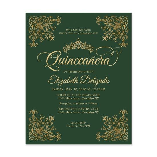 Cheap Vintage Emerald Green Gold Frame Quinceanera Flyer