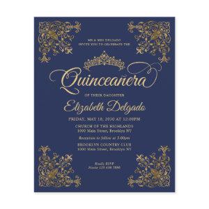 Cheap Vintage Royal Blue Gold Frame Quinceanera Flyer