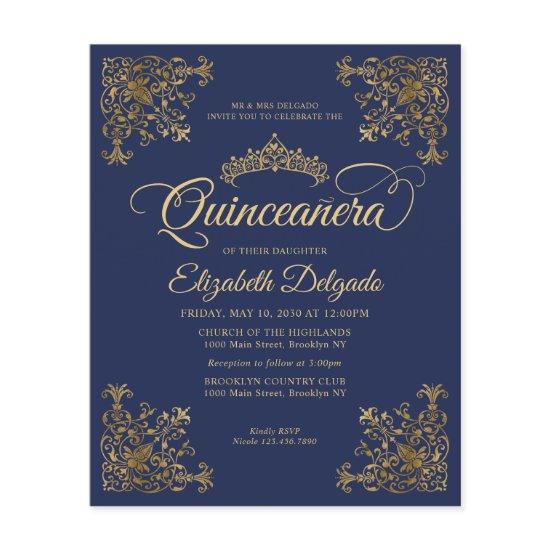 Cheap Vintage Royal Blue Gold Frame Quinceanera Flyer