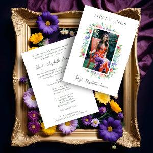 Cherished Cute Floral Frame Quinceañera Photo
