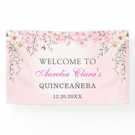 Cherry Blossoms Floral Sweet Sixteen Birthday Banner