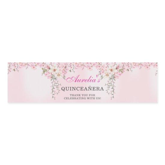 Cherry Blossoms Floral Sweet Sixteen Birthday Water Bottle Label