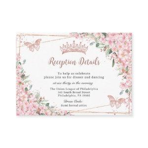 Cherry Blossoms Rose Gold Butterflies Quinceañera Enclosure Card