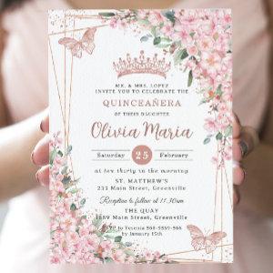 Cherry Blossoms Rose Gold Butterflies Quinceañera