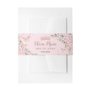 Cherry Blossoms Rose Gold Butterflies Quinceanera  Belly Band