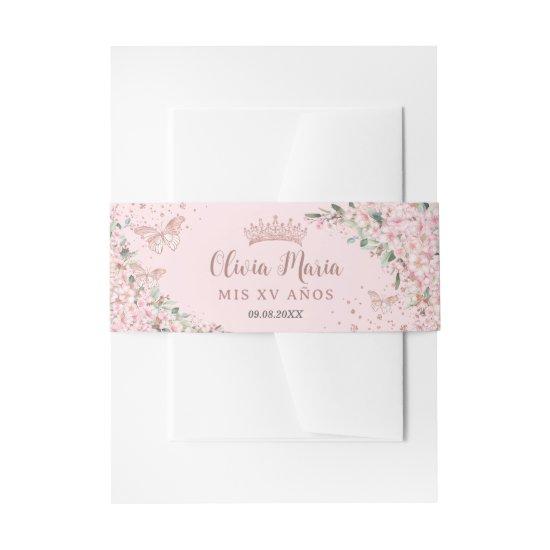 Cherry Blossoms Rose Gold Butterflies Quinceanera  Belly Band