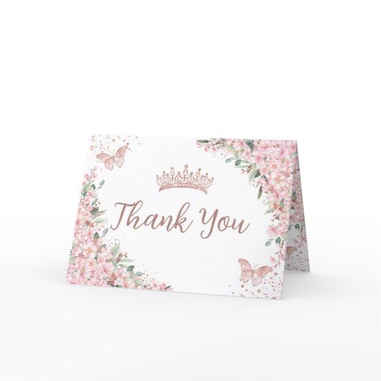 Cherry Blossoms Rose Gold Butterflies Quinceañera Thank You Card