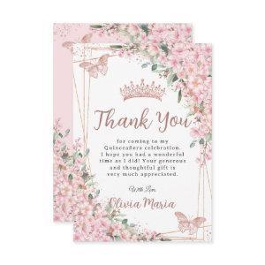 Cherry Blossoms Rose Gold Butterflies Quinceañera Thank You Card