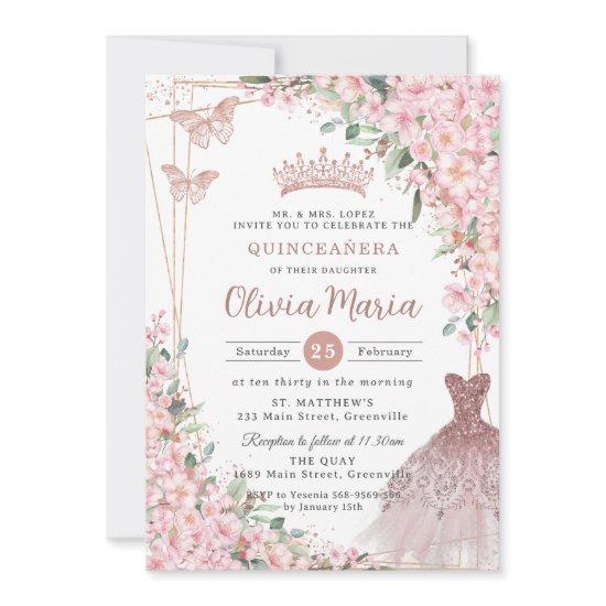 Cherry Blossoms Rose Gold Dress Gown Quinceañera