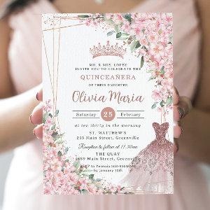 Cherry Blossoms Rose Gold Dress Gown Quinceañera