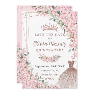 Cherry Blossoms Rose Gold Dress Gown Quinceañera Save The Date