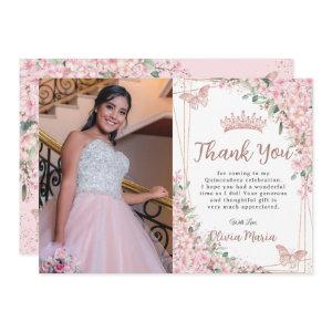 Cherry Blossoms Rose Gold Quinceañera 16th Photo Thank You Card
