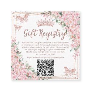 Cherry Blossoms Rose Gold Quinceanera QR Gift  Enclosure Card