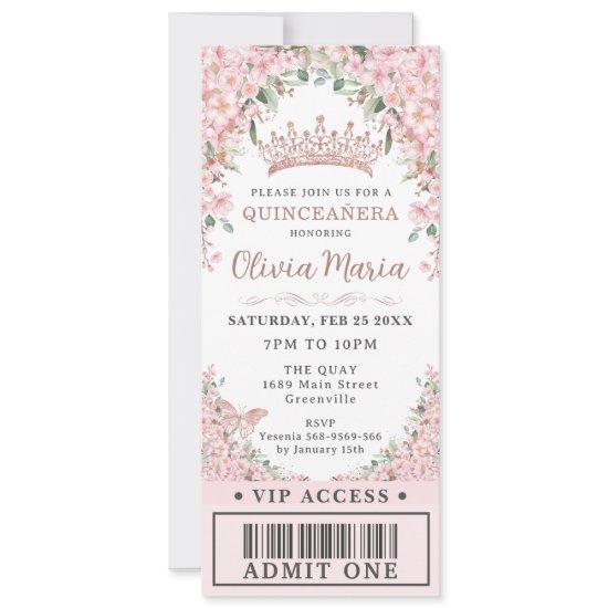 Cherry Blossoms Rose Gold Quinceañera VIP Ticket