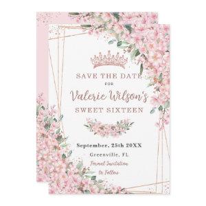 Cherry Blossoms Rose Gold Sweet 16 Quinceañera Save The Date