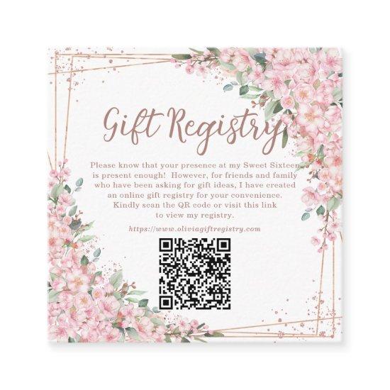 Cherry Blossoms Rose Gold Sweet Sixteen QR Gift  Enclosure Card