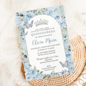Chic Baby Blue Floral Butterflies Arch Quinceañera
