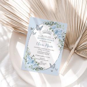 Chic Baby Blue Floral Butterflies Quinceañera