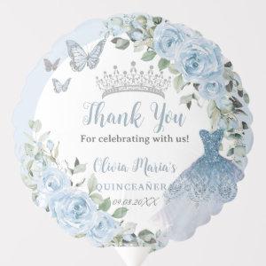 Chic Baby Blue Floral Dress Silver Quinceañera Balloon