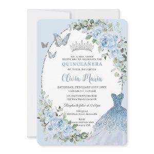 Chic Baby Blue Floral Dress Silver Quinceañera