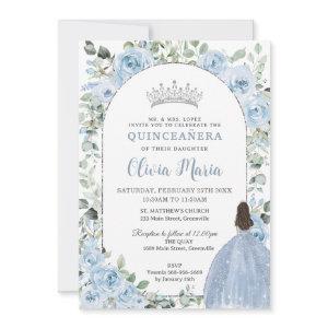 Chic Baby Blue Floral Princess Quinceañera Silver