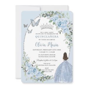Chic Baby Blue Floral Princess Silver Quinceañera