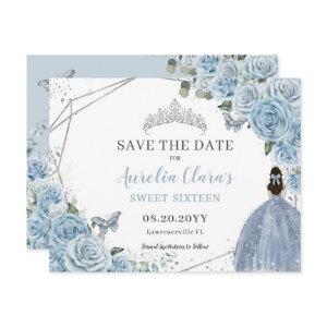 Chic Baby Blue Floral Quinceanera Sweet Sixteen Save The Date