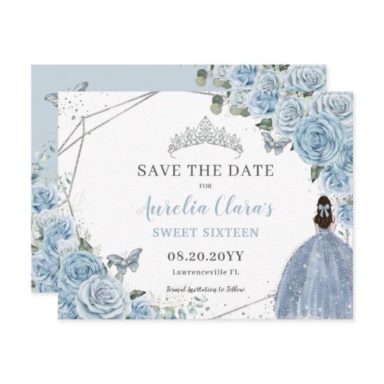 Chic Baby Blue Floral Quinceanera Sweet Sixteen Save The Date