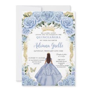 Chic Baby Blue Flowers Brown Princess Quinceañera