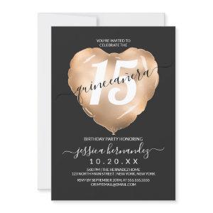 Chic Black Gold Foil Heart Balloon Quinceañera