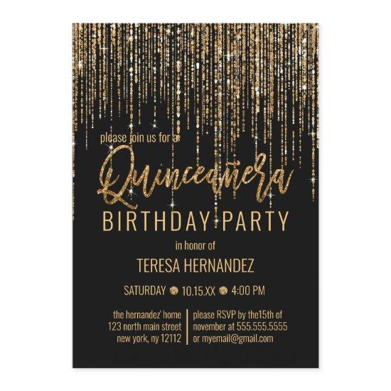 Chic Black Gold Glitter Fringe Curtain Quinceañera