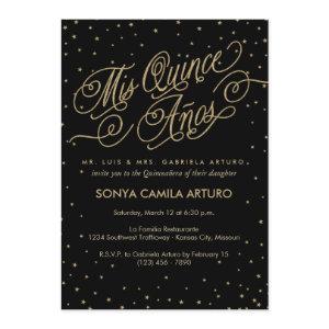 Chic Black & Gold Stars Quinceañera 15th Birthday