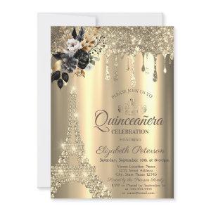 Chic Black Roses Eiffel Tower Gold Drips