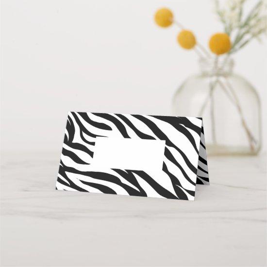 Chic black white zebra print safari birthday party place card