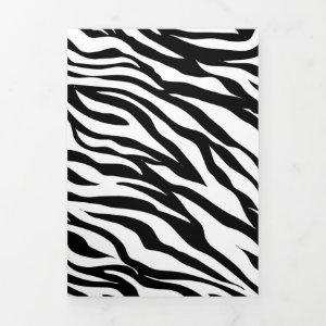Chic black white zebra print safari birthday party Tri-Fold announcement