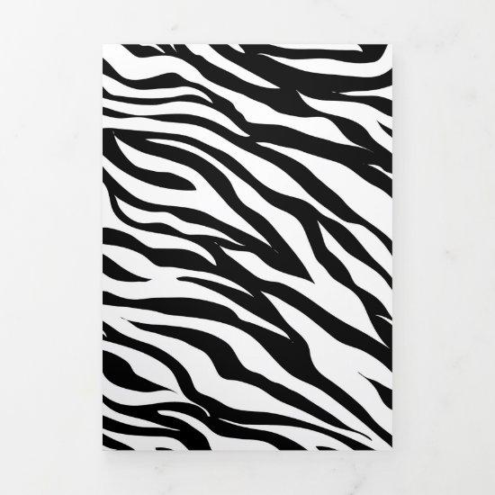 Chic black white zebra print safari birthday party Tri-Fold announcement