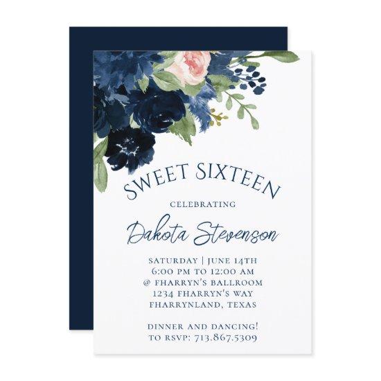 Chic Blooms | Navy Blue and Blush Pink Rose Floral
