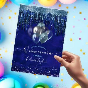 Chic blue aqua drips glitter balloons Quinceanera