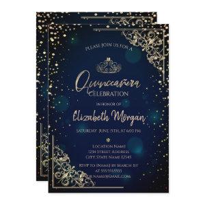 Chic Blue Gold Tiara,Diamonds Quinceañera